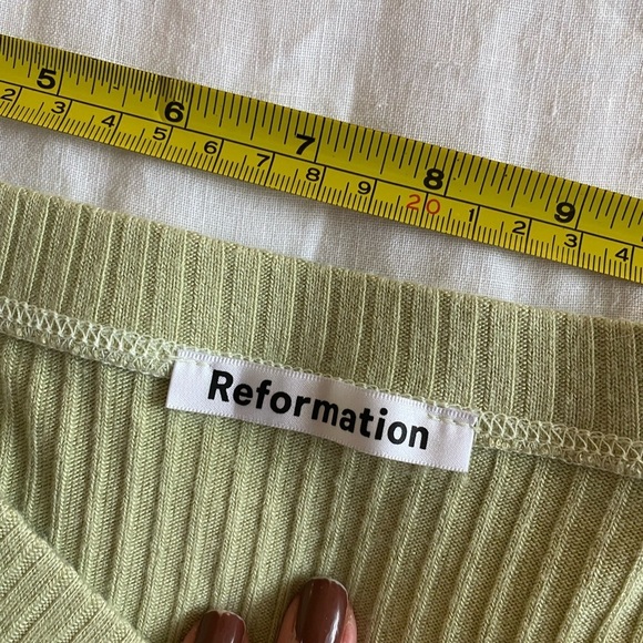 Reformation Women's Alberta Green Ribbed Midi Skirt Pencil Button Down Size L - Picture 5 of 7